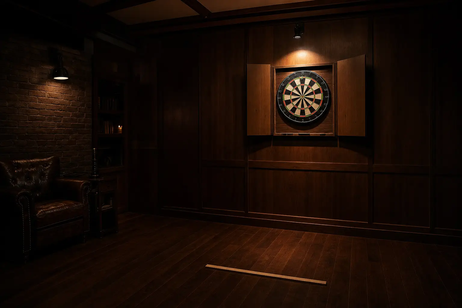 Cible de fléchettes éclairée dans une salle de club