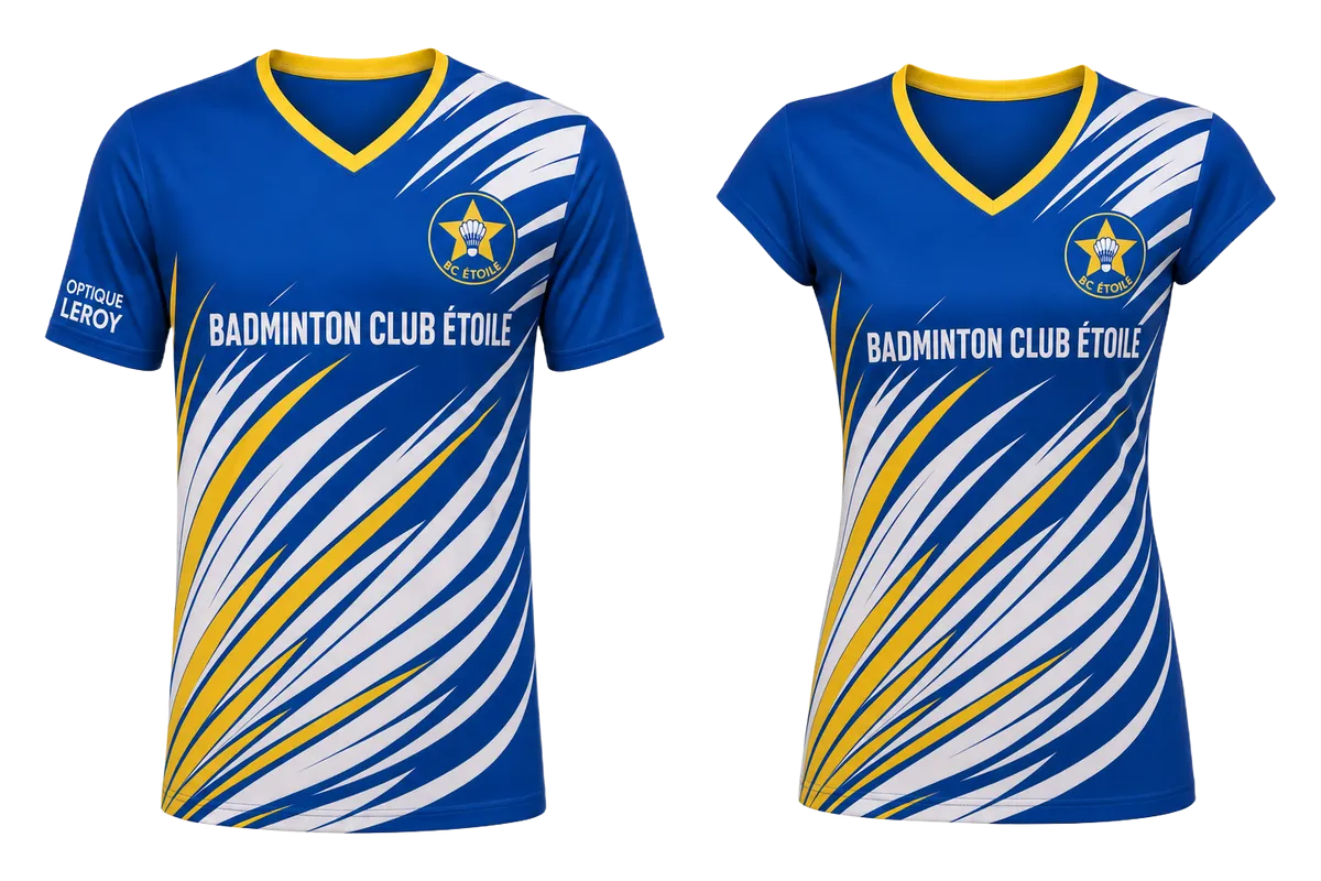 Maillot de badminton homme et maillot femme cintré personnalisés au même design