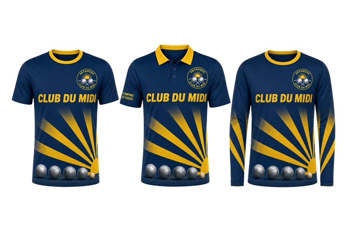 Pack tenue pétanque personnalisé : t-shirt, polo et manches longues au même design