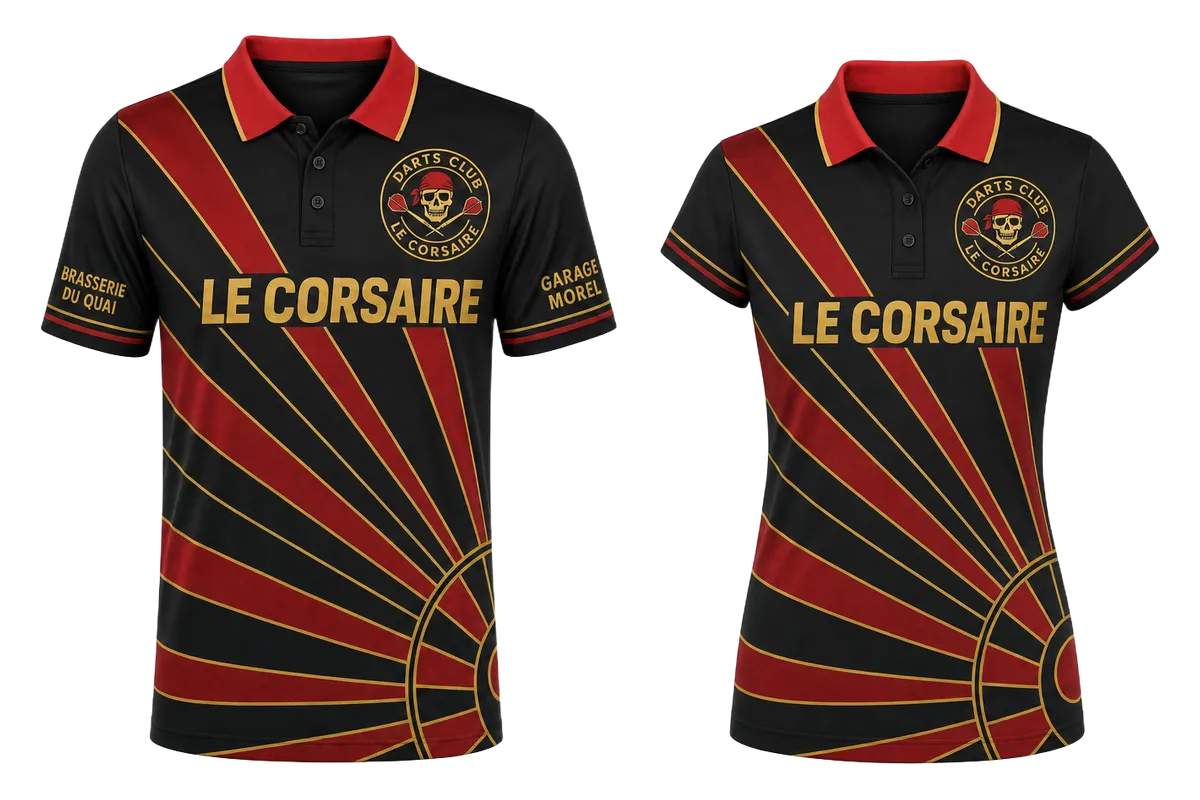Polo de fléchettes homme et polo femme cintré personnalisés au même design