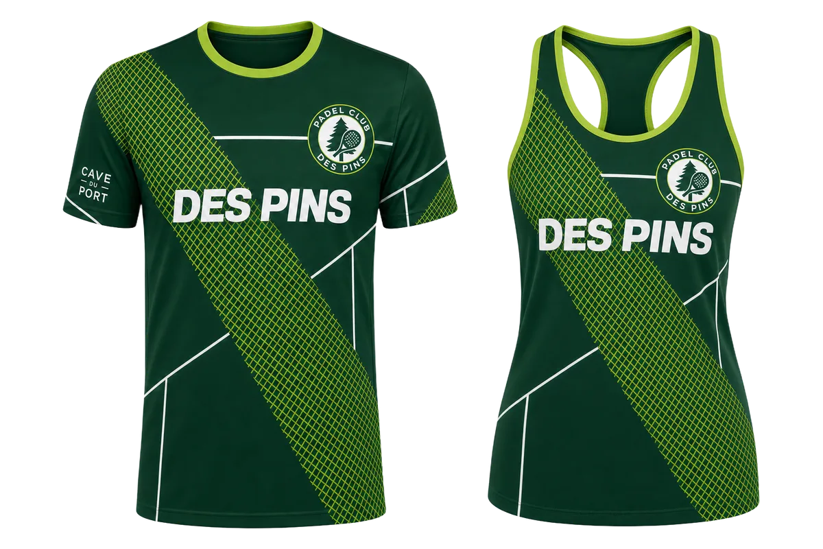 T-shirt homme et débardeur femme de padel personnalisés au même design vert